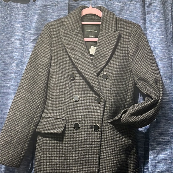 Black and grey plaid club Monaco Jemma coat - Picture 2 of 7